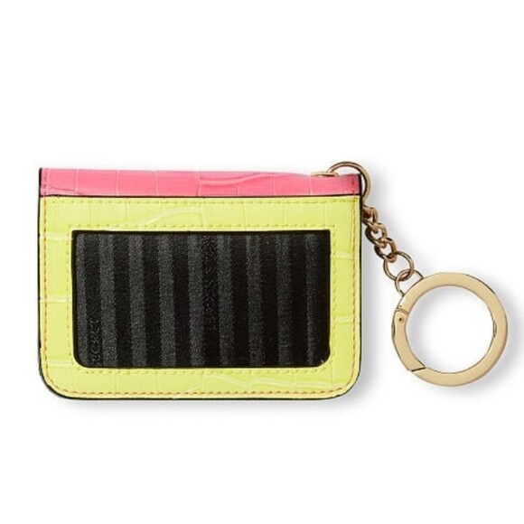 Victoria Secret Foldable Card Case Neon Croc colorblock - Picture 3 of 3